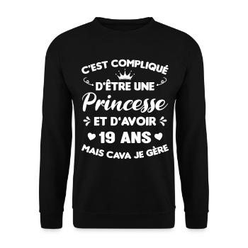 Princesse 19 Ans Anniversaire Idée Cadeau PinK - Sweat-shirt Unisexe - noir - Devant - Alina (178cm) & Michal (187cm)