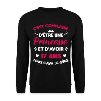 Princesse 17 Ans Anniversaire Idée Cadeau Année - Sweat-shirt Unisexe - noir - Devant - Alina (178cm) & Michal (187cm)