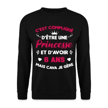 Je Suis Une Princesse Et J'ai 6 Ans Cadeau Humour - Sweat-shirt Unisexe - noir - Devant - Alina (178cm) & Michal (187cm)
