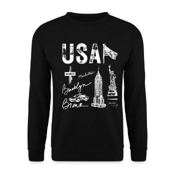 USA ETATS UNIS NY NEW YORK CITY USA DRAPEAU - Sweat-shirt Unisexe - noir - Devant - Alina (178cm) & Michal (187cm)
