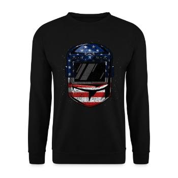 Lustige Schweißer Schweißen amerikanische Flagge G - Unisex Pullover - Schwarz - Vorne - Alina (178cm) & Michal (187cm)