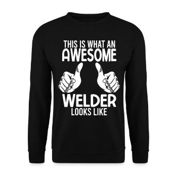 Lustiger Schweißer Schweißer Geschenk - Unisex Pullover - Schwarz - Vorne - Alina (178cm) & Michal (187cm)