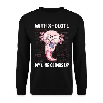 Lustiges Mathe-Kawaii-Axolotl-Geschenk - Unisex Pullover - Schwarz - Vorne - Alina (178cm) & Michal (187cm)