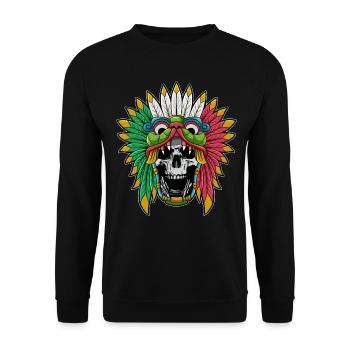 Quetzalcoatl Schädel Goth Aztec Gefiederte Schlang - Unisex Pullover - Schwarz - Vorne - Alina (178cm) & Michal (187cm)