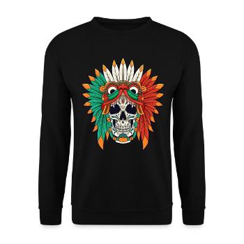 Quetzalcoatl Schädel Goth Aztec Gefiederte Schlang - Unisex Pullover - Schwarz - Vorne - Alina (178cm) & Michal (187cm)