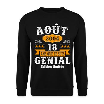 18 Ans Anniversaire Vintage Né(e) en Août 2004 - Sweat-shirt Unisexe - noir - Devant - Alina (178cm) & Michal (187cm)