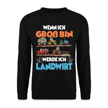 WENN ICH GROß BIN WERDE ICH LANDWIRT - Unisex Pullover - Schwarz - Vorne - Alina (178cm) & Michal (187cm)