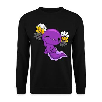Nichtbinäre Flagge Nichtbinäre Flagge Kawaii Axolo - Unisex Pullover - Schwarz - Vorne - Alina (178cm) & Michal (187cm)