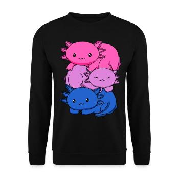 Bisexueller Stolz Bisexuelle Flagge Kawaii Axolotl - Unisex Pullover - Schwarz - Vorne - Alina (178cm) & Michal (187cm)