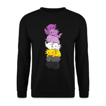 Monosexuelle Flagge Axolotl Haufen Kawaii - Unisex Pullover - Schwarz - Vorne - Alina (178cm) & Michal (187cm)