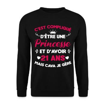 Princesse 21 Ans Anniversaire Idée Cadeau Pink Âge - Sweat-shirt Unisexe - noir - Devant - Alina (178cm) & Michal (187cm)