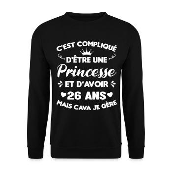 Princesse 26 Ans Anniversaire Idée Cadeau Pink Âge - Sweat-shirt Unisexe - noir - Devant - Alina (178cm) & Michal (187cm)