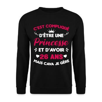 Princesse 26 Ans Anniversaire Idée Cadeau Pink Âge - Sweat-shirt Unisexe - noir - Devant - Alina (178cm) & Michal (187cm)