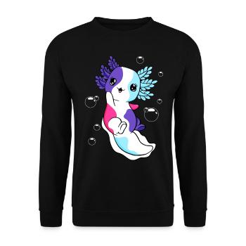 Mehrgeschlechtliche Flagge Axolotl Haufen Kawaii - Unisex Pullover - Schwarz - Vorne - Alina (178cm) & Michal (187cm)