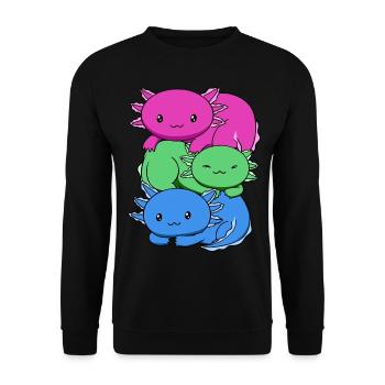 Polysexuelle Flagge Axolotl Haufen Kawaii - Unisex Pullover - Schwarz - Vorne - Alina (178cm) & Michal (187cm)