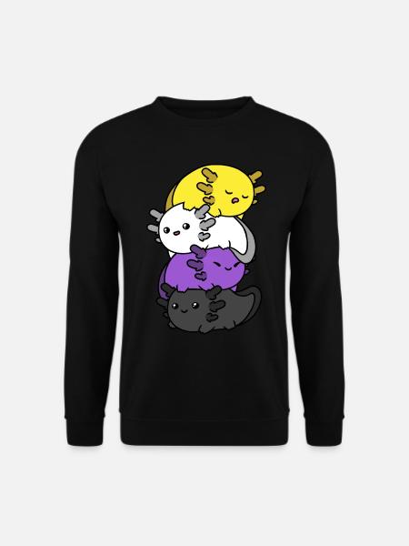 Kawaii Axolotl Pile Nonbinary Flag Nonbinä - Unisex svetaripaita - musta