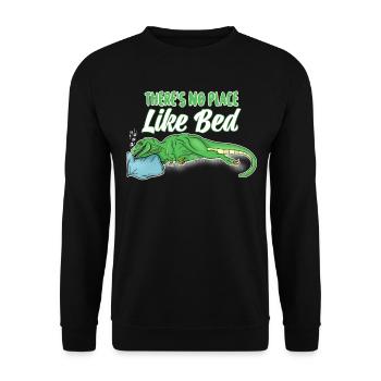 Kein Ort so schön wie das Bett - Dino schläft tief - Unisex Pullover - Schwarz - Vorne - Alina (178cm) & Michal (187cm)