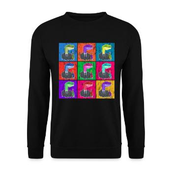 Pop Art Dino trinkt Bier in verschiedenen Farben - Unisex Pullover - Schwarz - Vorne - Alina (178cm) & Michal (187cm)