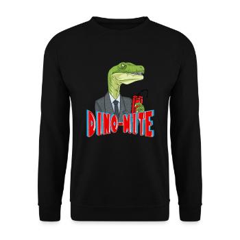 Explosiver Dinosaurier Dino-Mite mit Dynamite in - Unisex Pullover - Schwarz - Vorne - Alina (178cm) & Michal (187cm)