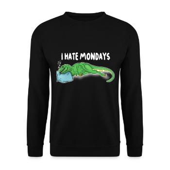 T-Rex Dino schläft auf einem Kiss - Er hasst - Unisex Pullover - Schwarz - Vorne - Alina (178cm) & Michal (187cm)