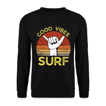 GOOD VIBES SURF SUNSET RETRO VINTAGE - Sweat-shirt Unisexe - noir - Devant - Alina (178cm) & Michal (187cm)