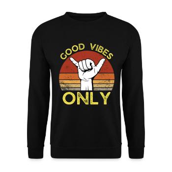 GOOD VIBES ONLY SUNSET RETRO VINTAGE SURF - Sweat-shirt Unisexe - noir - Devant - Alina (178cm) & Michal (187cm)
