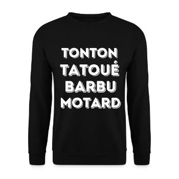 TONTON TATOUÉ BARBU MOTARD - Sweat-shirt Unisexe - noir - Devant - Alina (178cm) & Michal (187cm)