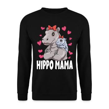 Hippo Mama Muttertag Mom Mutter Nilpferd - Unisex Pullover - Schwarz - Vorne - Alina (178cm) & Michal (187cm)