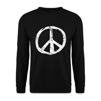 Retro Vintage Design Friedenszeichen Peace Zeichen - Unisex Pullover - Schwarz - Vorne - Alina (178cm) & Michal (187cm)