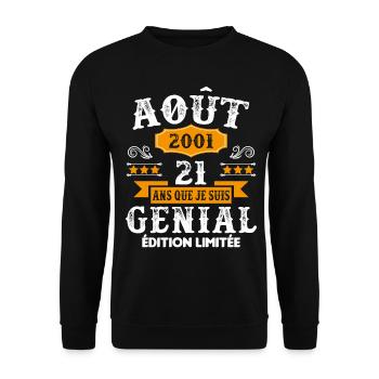 21 Ans Anniversaire Vintage Né(e) en Août 2001 - Sweat-shirt Unisexe - noir - Devant - Alina (178cm) & Michal (187cm)