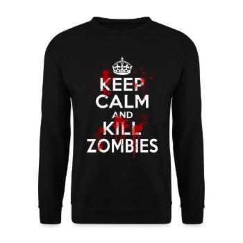 Bleib ruhig und töte Zombies Carry On Blood Splatter - Unisex Pullover - Schwarz - Vorne - Alina (178cm) & Michal (187cm)