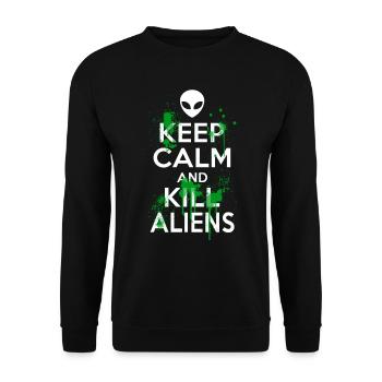 Bleib ruhig und töte Aliens Carry On UFO Head Alien - Unisex Pullover - Schwarz - Vorne - Alina (178cm) & Michal (187cm)