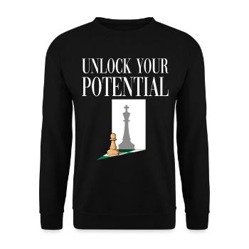 Unlock Your Potential für einen Schachspieler - Unisex Pullover - Schwarz - Vorne - Alina (178cm) & Michal (187cm)