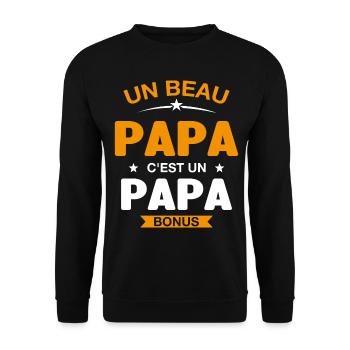 Un Beau Papa C'est un Papa Bonus - Sweat-shirt Unisexe - noir - Devant - Alina (178cm) & Michal (187cm)