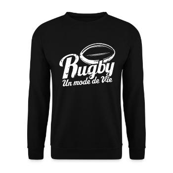 Rugby un mode de vie homme ballon de rugby - Sweat-shirt Unisexe - noir - Devant - Alina (178cm) & Michal (187cm)