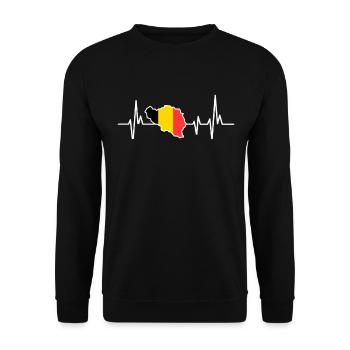 Herzschlag Design Belgische Flagge Belgien - Unisex Pullover - Schwarz - Vorne - Alina (178cm) & Michal (187cm)