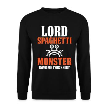 Das fliegende Spaghettimonster - Unisex Pullover - Schwarz - Vorne - Alina (178cm) & Michal (187cm)