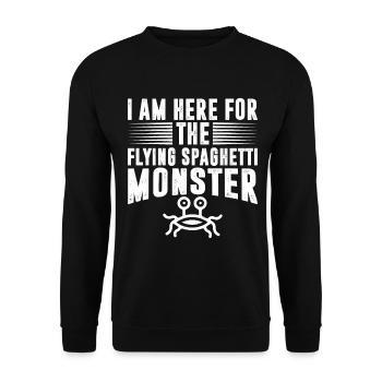 Das fliegende Spaghettimonster - Unisex Pullover - Schwarz - Vorne - Alina (178cm) & Michal (187cm)