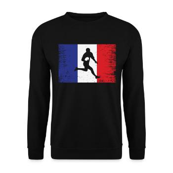 Flagge Französischer Rugbyspieler - Unisex Pullover - Schwarz - Vorne - Alina (178cm) & Michal (187cm)