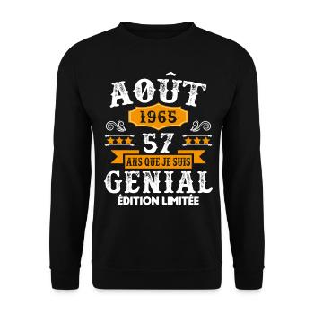 57 Ans Anniversaire Vintage Né(e) en Août 1965 - Sweat-shirt Unisexe - noir - Devant - Alina (178cm) & Michal (187cm)