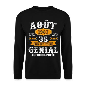 35 Ans Anniversaire Vintage Né(e) en Août 1987 - Sweat-shirt Unisexe - noir - Devant - Alina (178cm) & Michal (187cm)
