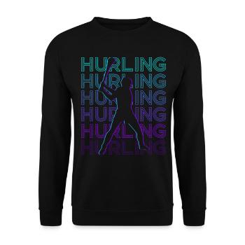 Hurling Spieler Retro - Unisex Pullover - Schwarz - Vorne - Alina (178cm) & Michal (187cm)