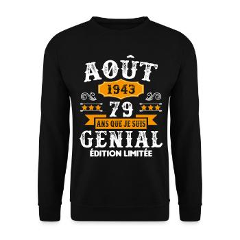 79 Ans Anniversaire Vintage Né(e) en Août 1943 - Sweat-shirt Unisexe - noir - Devant - Alina (178cm) & Michal (187cm)