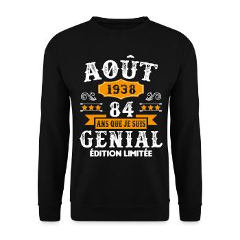 84 Ans Anniversaire Vintage Né(e) en Août 1938 - Sweat-shirt Unisexe - noir - Devant - Alina (178cm) & Michal (187cm)