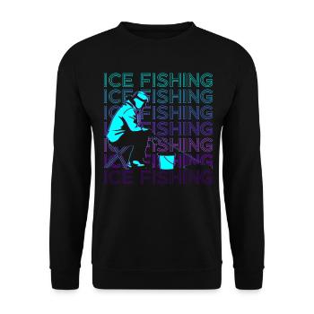 Eisfischen Fischer Retro - Unisex Pullover - Schwarz - Vorne - Alina (178cm) & Michal (187cm)