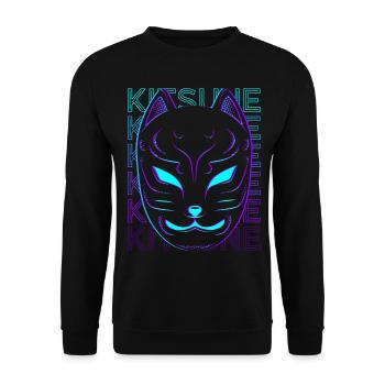 Kitsune Maske Fuchs Maske Japanische Maske Retro - Unisex Pullover - Schwarz - Vorne - Alina (178cm) & Michal (187cm)