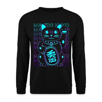 Maneki Neko Cat Japanese Lucky Cat Retro - Unisex Sweatshirt - black - Front - Alina (178cm) & Michal (187cm)