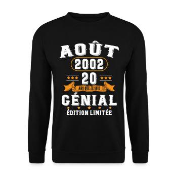 20 Ans Anniversaire Vintage Né(e) en Août 2002 - Sweat-shirt Unisexe - noir - Devant - Alina (178cm) & Michal (187cm)