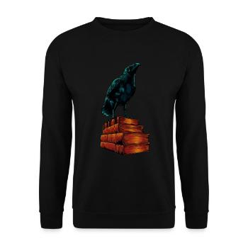 Rabe auf Büchern - Dark Academia - Unisex Pullover - Schwarz - Vorne - Alina (178cm) & Michal (187cm)