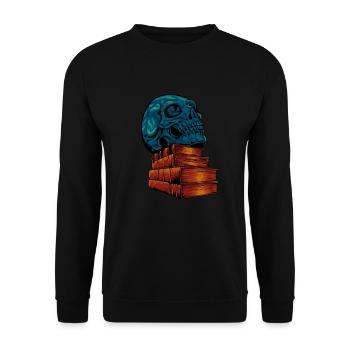 Schädel auf Büchern - Dark Academia - Unisex Pullover - Schwarz - Vorne - Alina (178cm) & Michal (187cm)